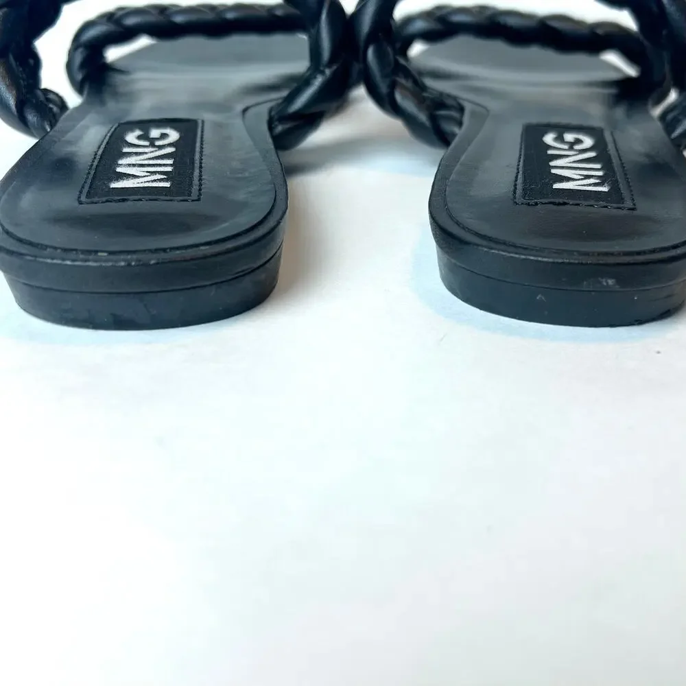 MNG Mango Double Braided Strap Slip-On Slide Sandals Black Size 6.5
